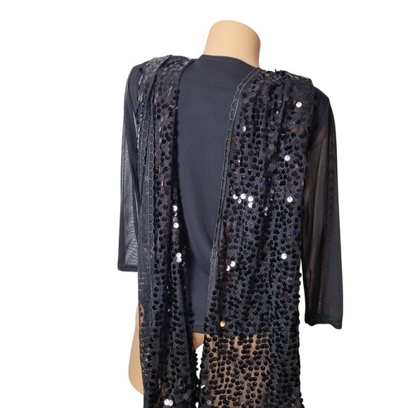 Black Sequin Scarf With Sheer Fabric Lightweight Elegant Design 21" Wide x 35.5" - Picture 10 of 16